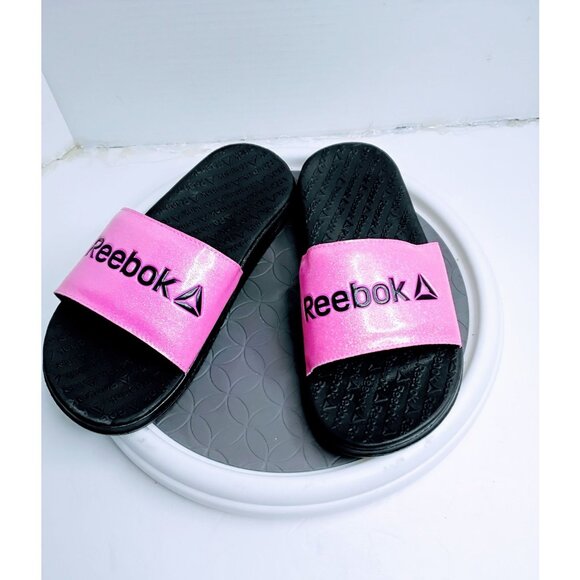 Reebok Womens Pink & Black Slide Sandals Size 5 Synthetic Material Comfortable P - Picture 2 of 7